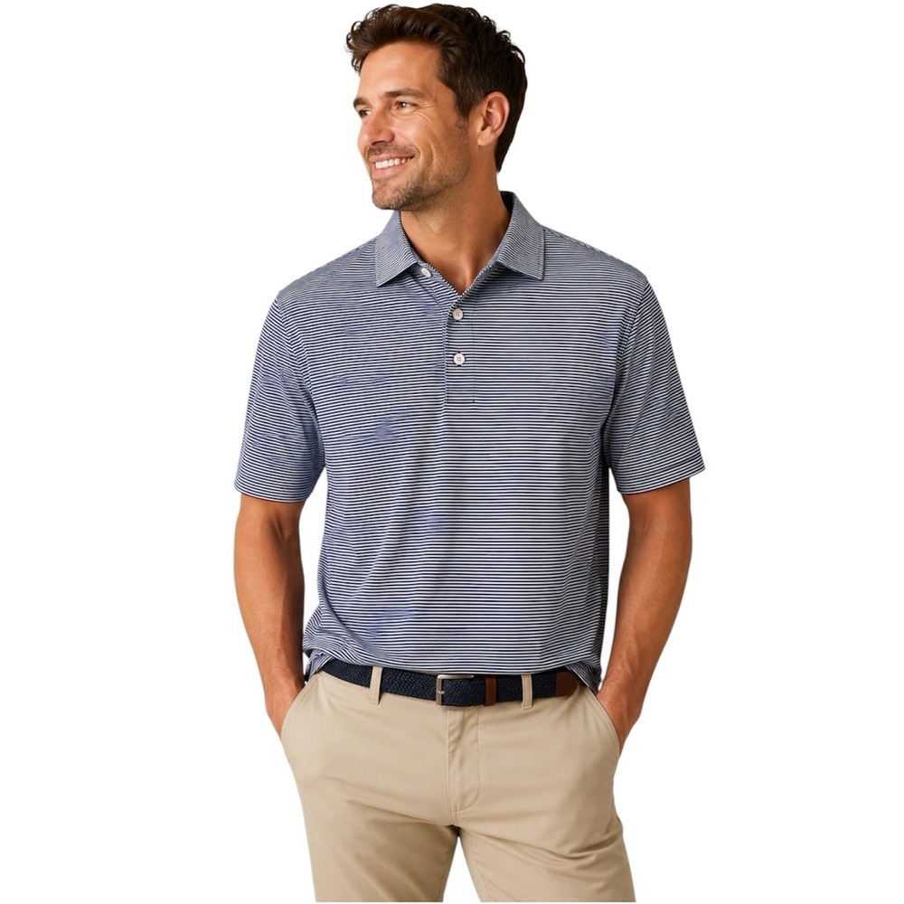 Peter Millar Summer Comfort Polo Shirt XL Blue White Striped Golf NWOT
